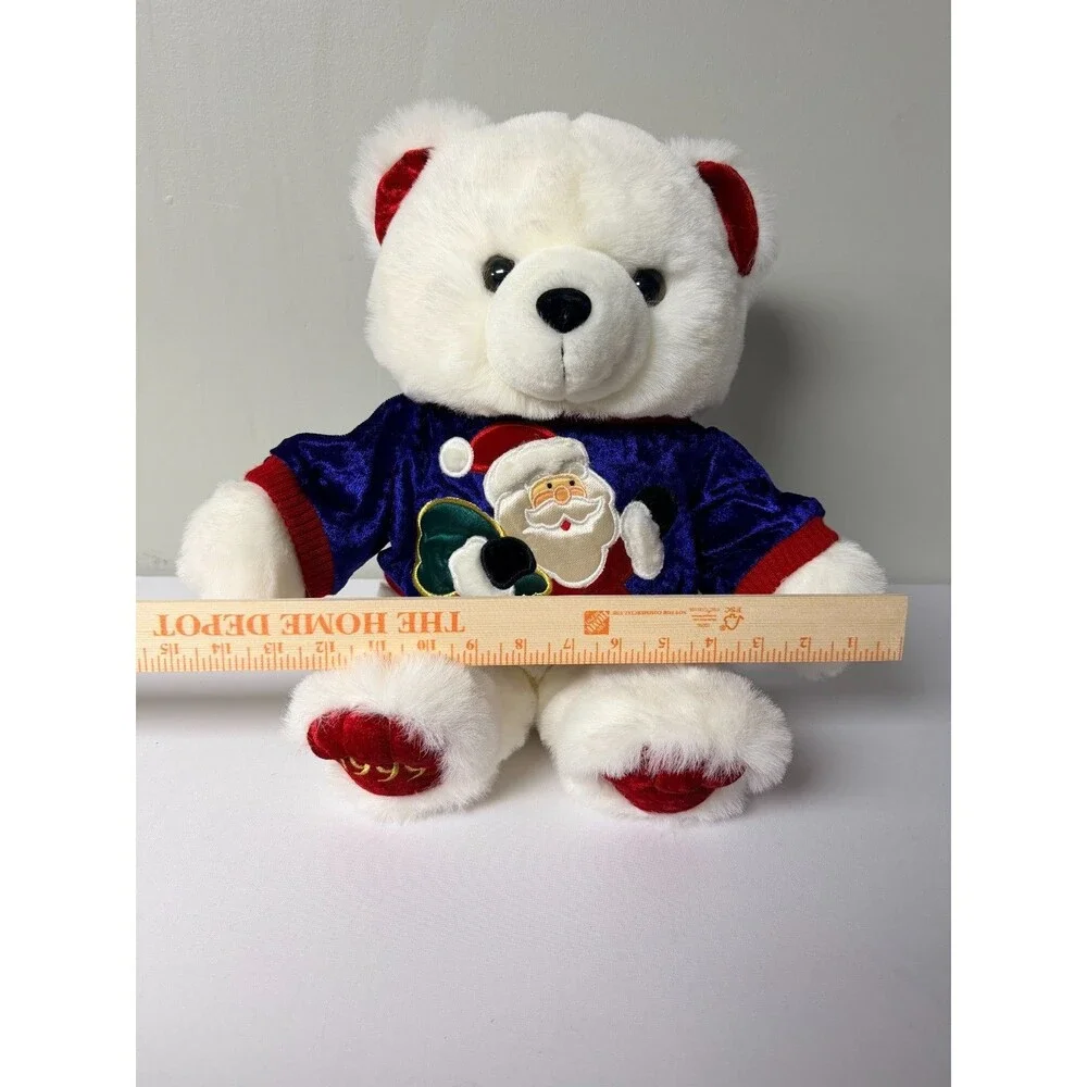 Vintage 1999 Christmas Teddy Bear White Plush Santa Sweater 14in